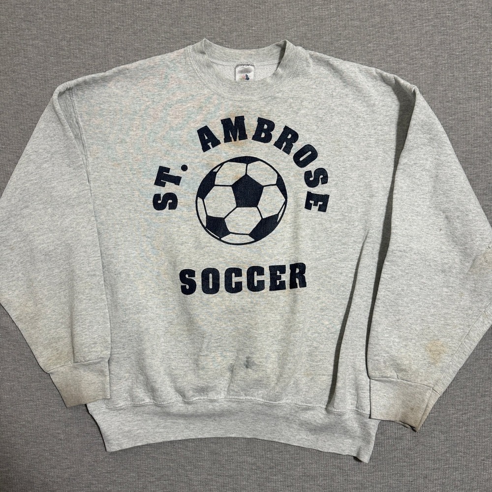 Vintage 90s St Ambrose Soccer Crewneck Sweatshirt Gray Fruit of the Loom XXL